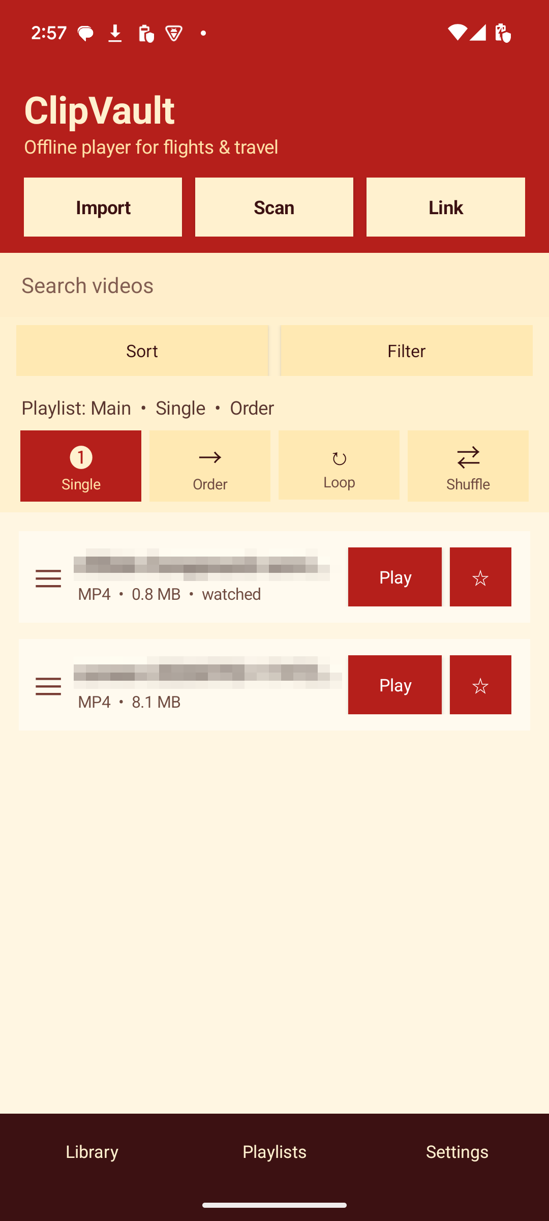 Search, sort, filter, favorite, and choose a play mode