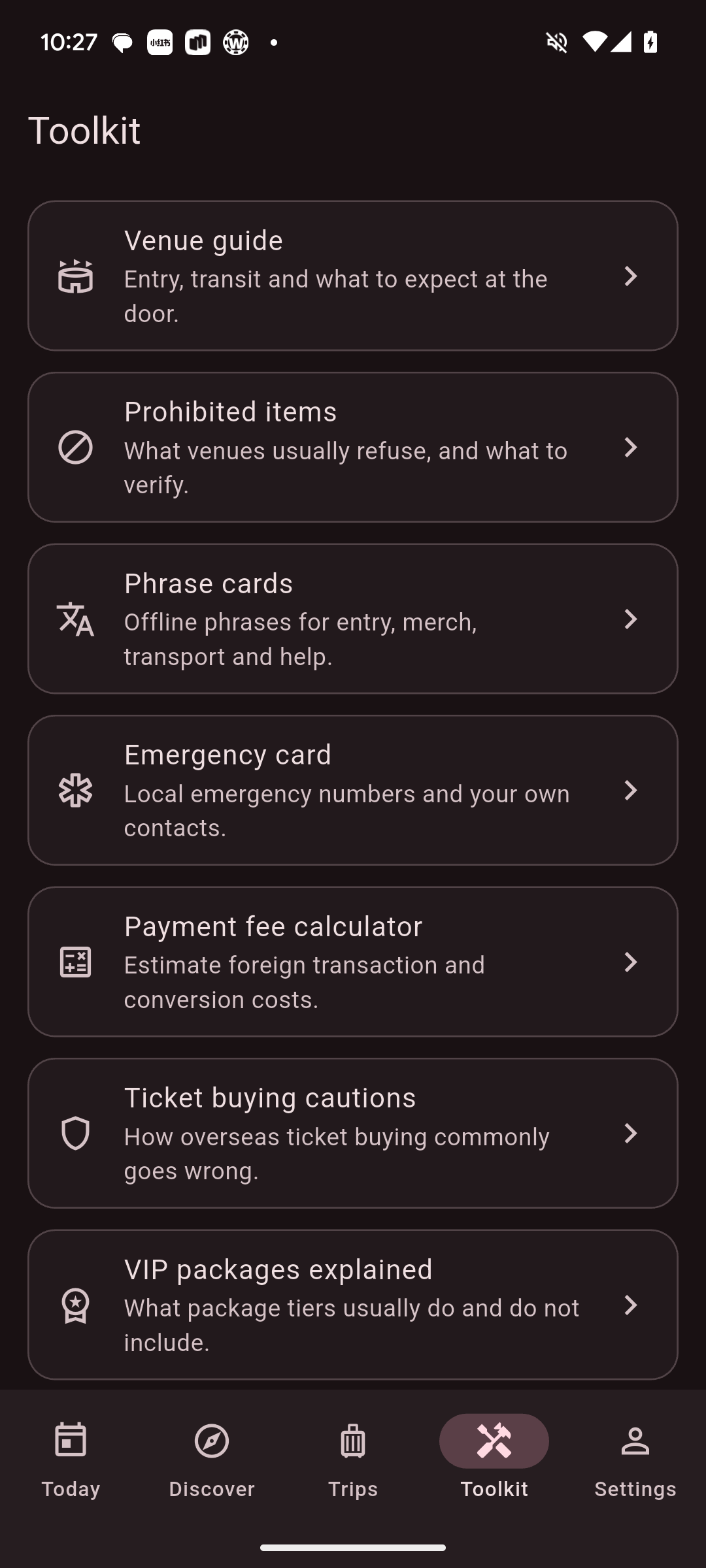 Outils de salle, phrases, paiement et sécurité